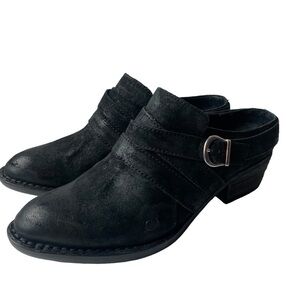 Born handcrafted footwear slip on mules/clogs heels black leather size 8M